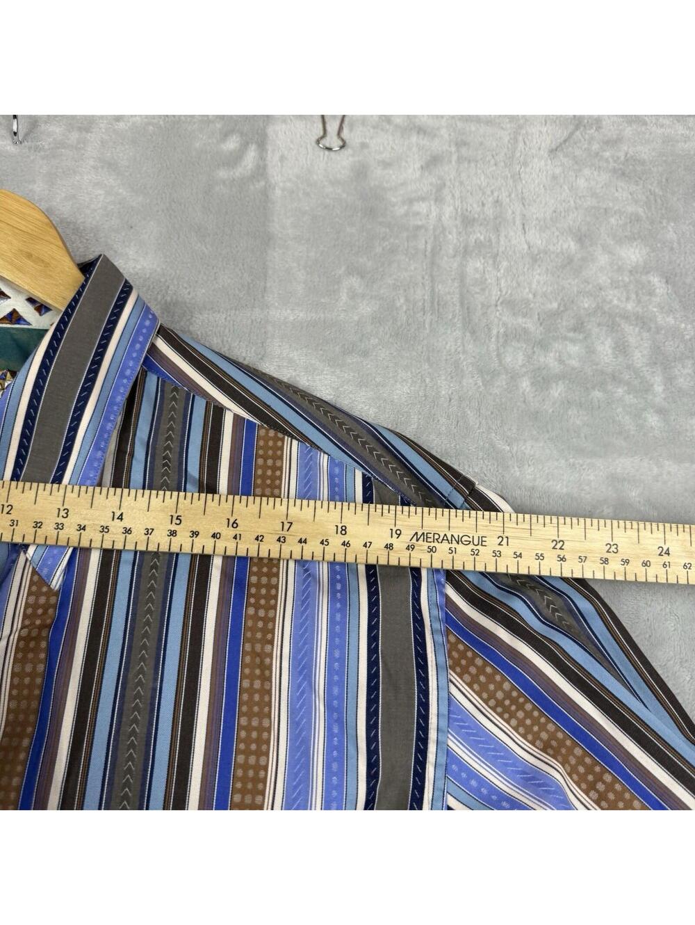 Robert Graham Striped Button Up Shirt Blue Brown Embroidered MenXL Preppy Luxury - Picture 8 of 12